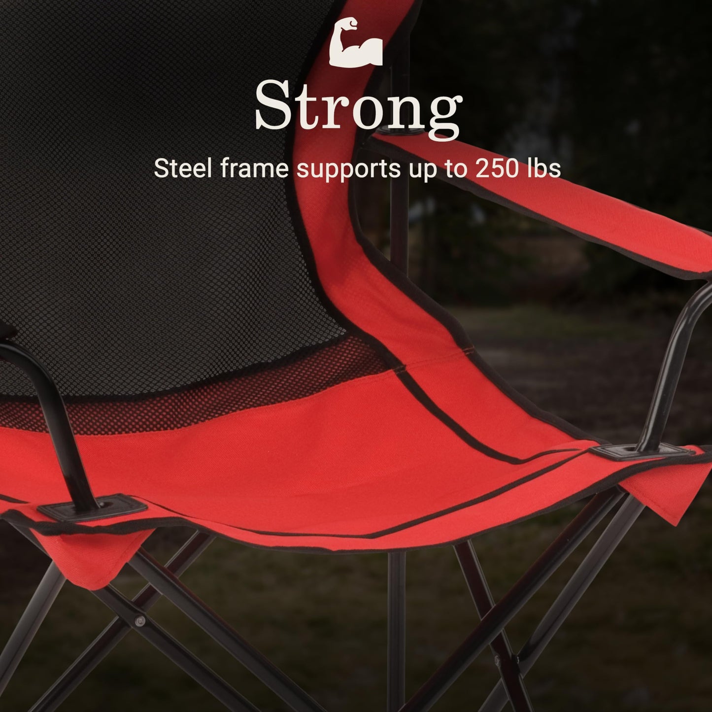 Mesh Quad Camping Chair with Cup Holder and Carry Bag for Outdoor Use