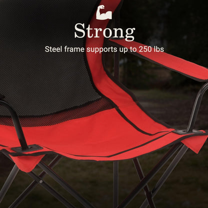 Mesh Quad Camping Chair with Cup Holder and Carry Bag for Outdoor Use