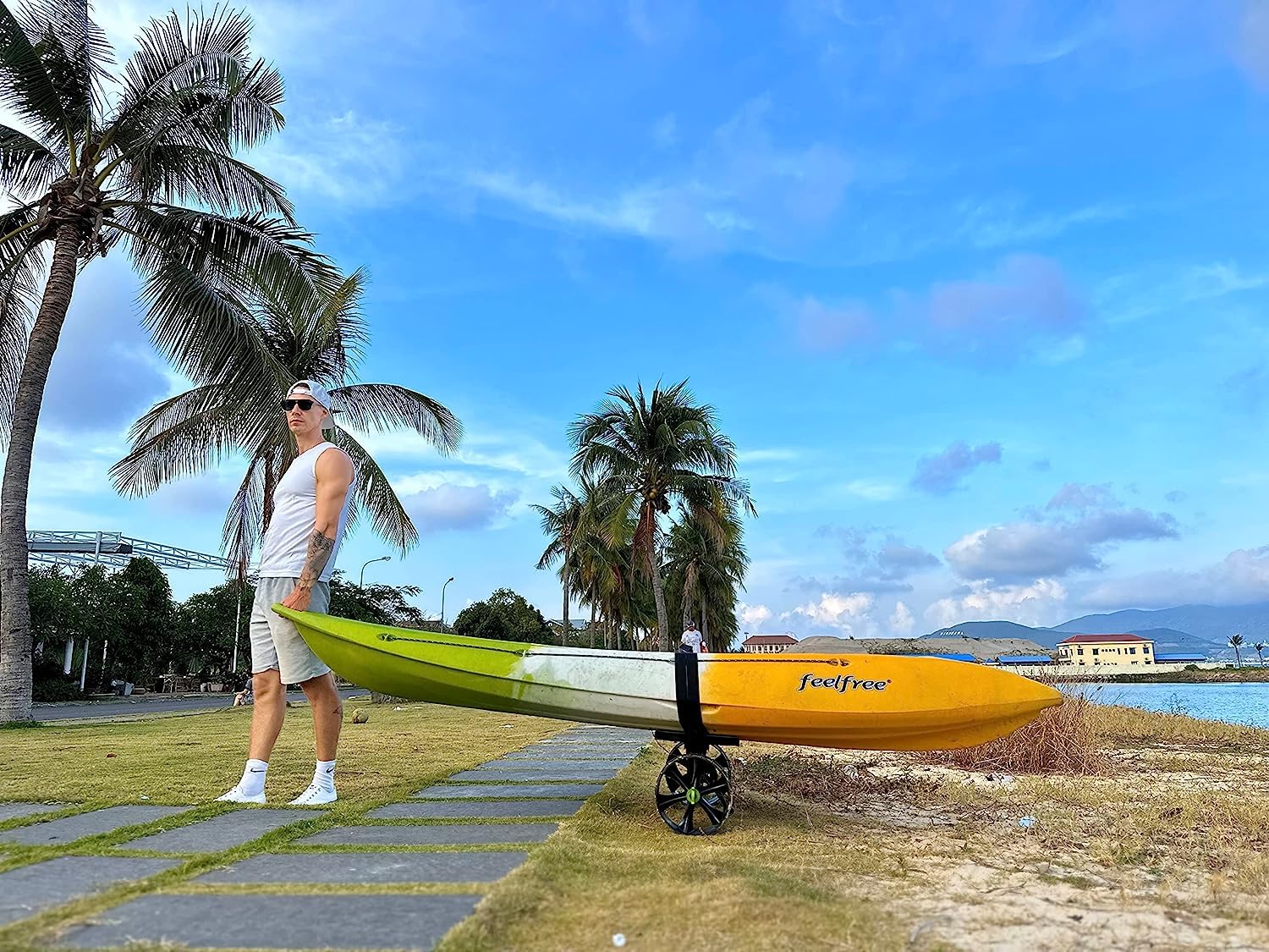 Foldable Kayak Cart with Puncture-Free Wheels and Adjustable Straps for Transport