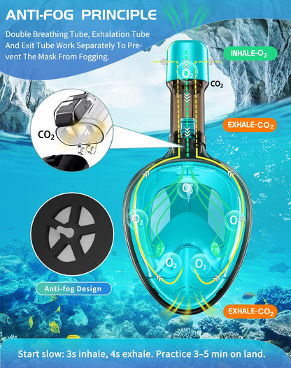 Full Face Snorkel Mask Set with Dry Top System and Camera Mount for Family Snorkeling