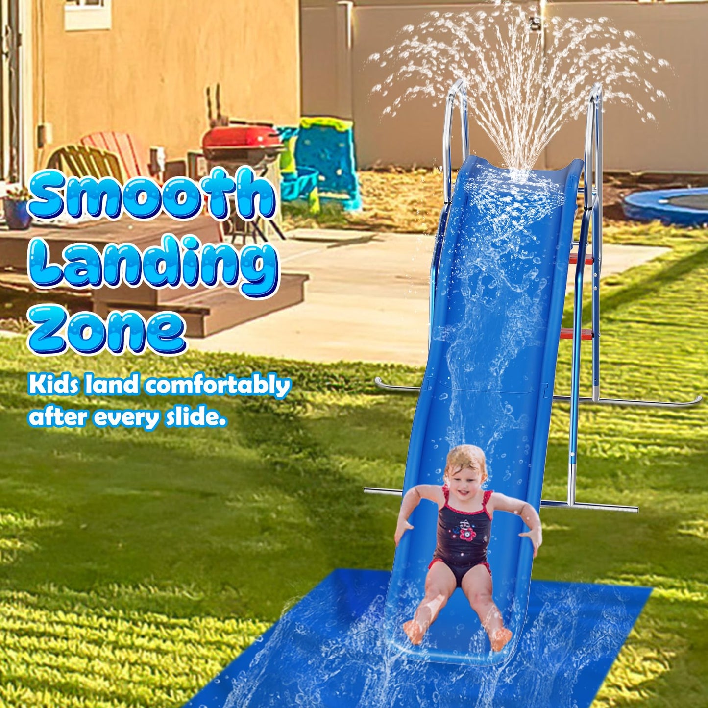 Backyard Water Slide with 3-Zone Spray Sprinkler for Outdoor Fun