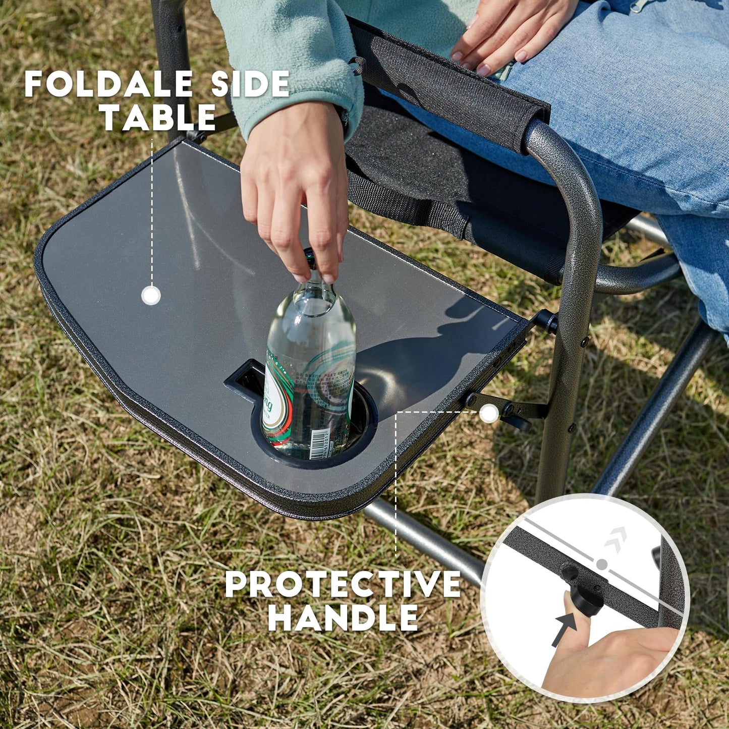 Oversized Aluminum Camping Chair with Side Table and Storage Pocket