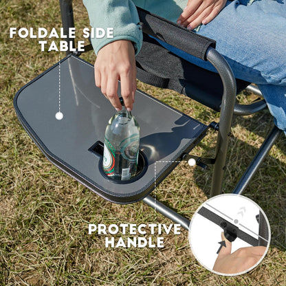 Oversized Aluminum Camping Chair with Side Table and Storage Pocket