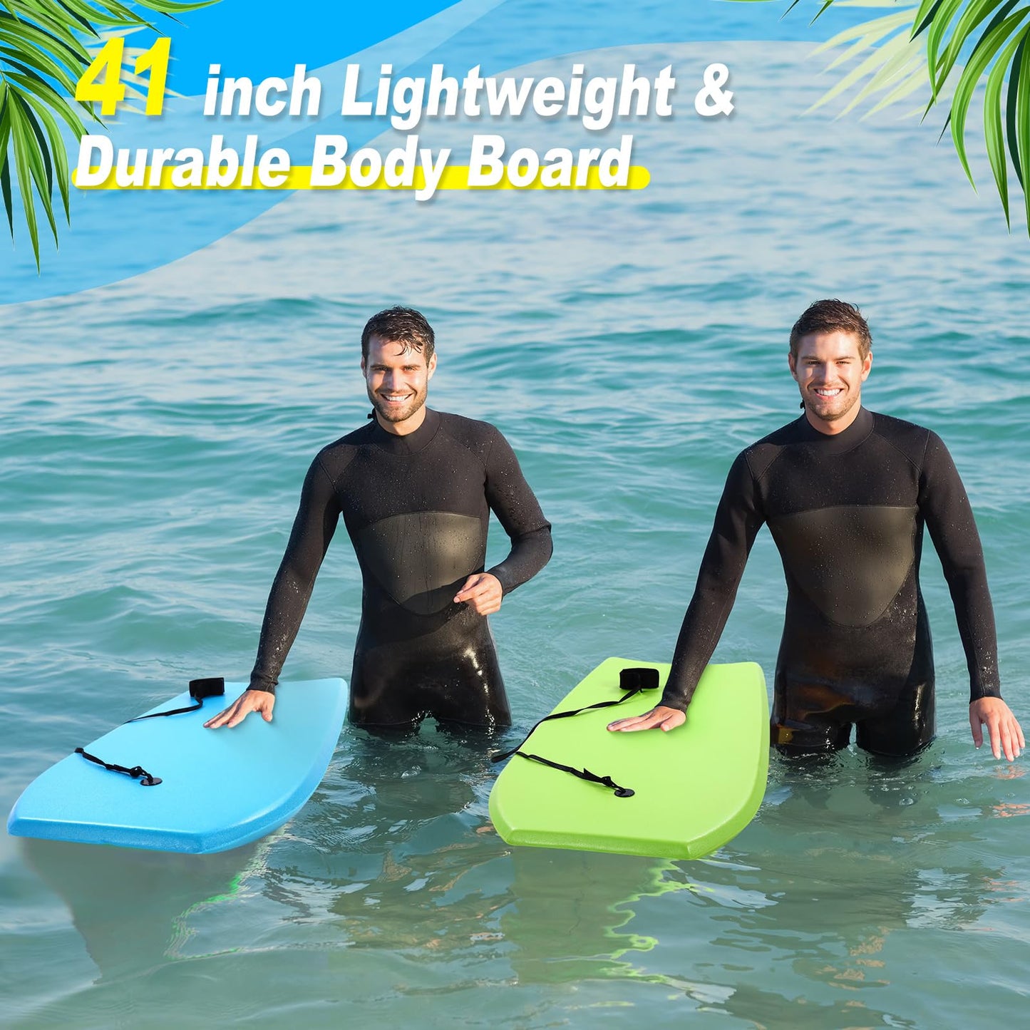 Lightweight Bodyboard with Leash for Beach Surfing and Water Activities
