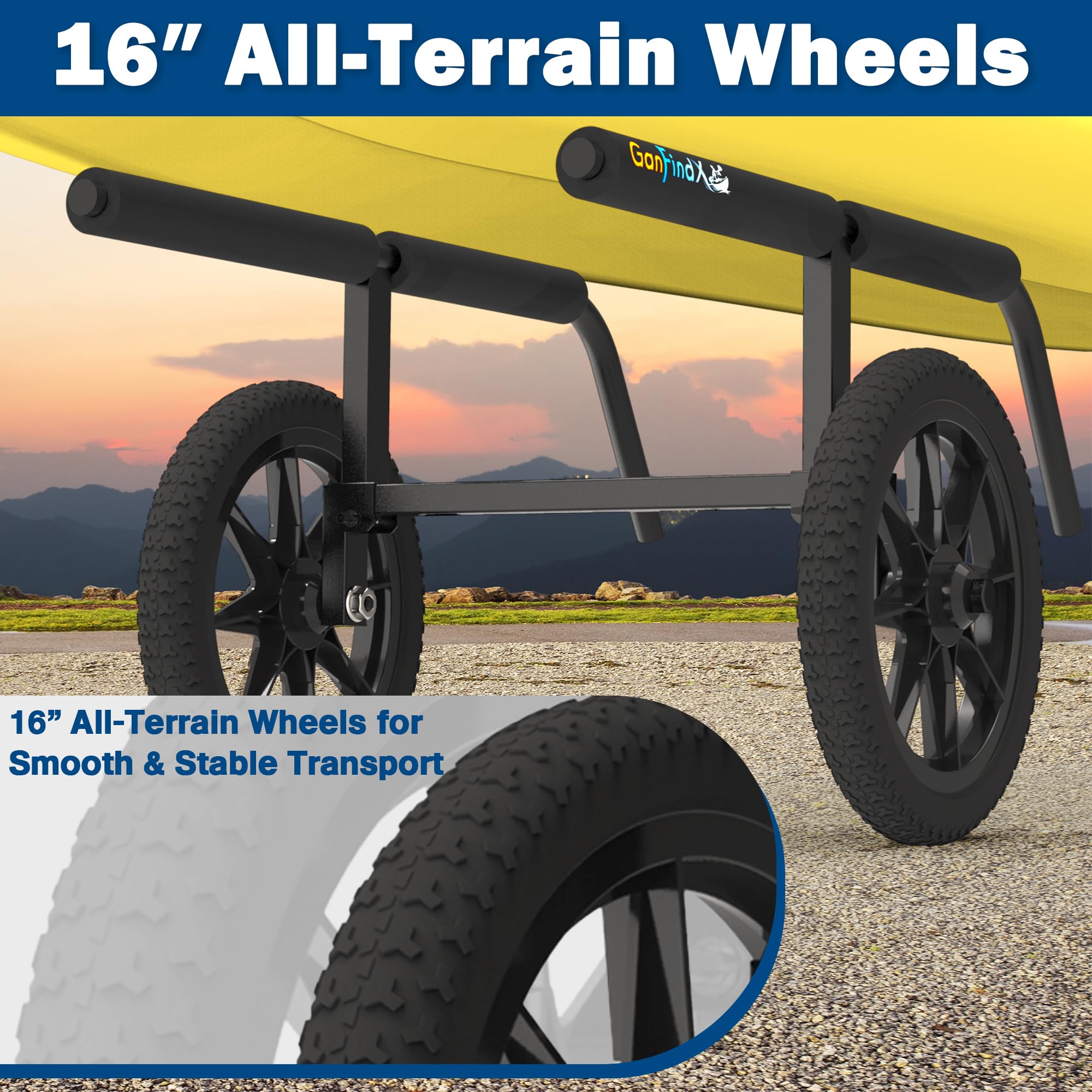 GanFindX Heavy-Duty Kayak Cart, Adjustable Canoe Dolly with 16-Inch Wheels
