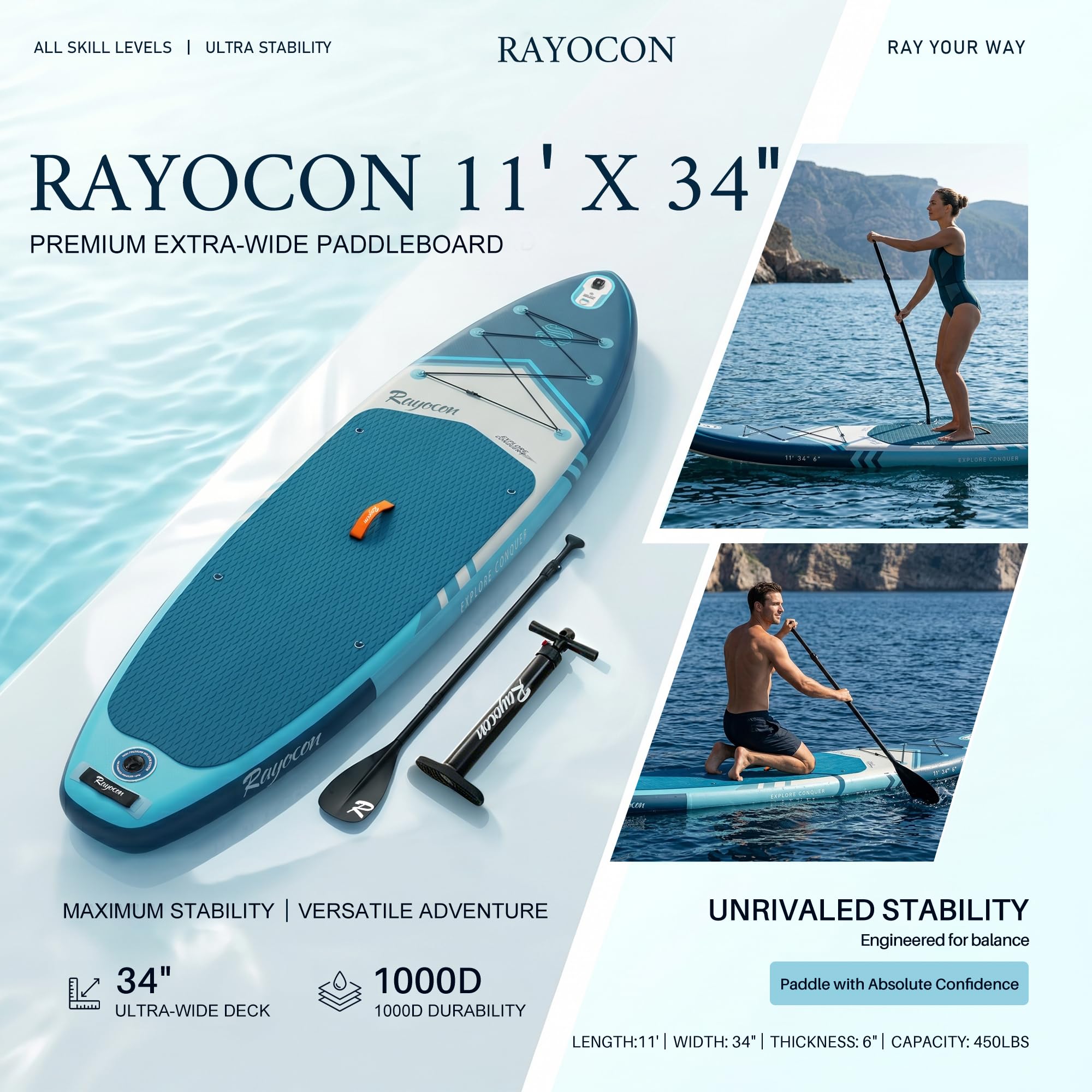 11' Extra Wide Inflatable Stand Up Paddle Board with Accessories