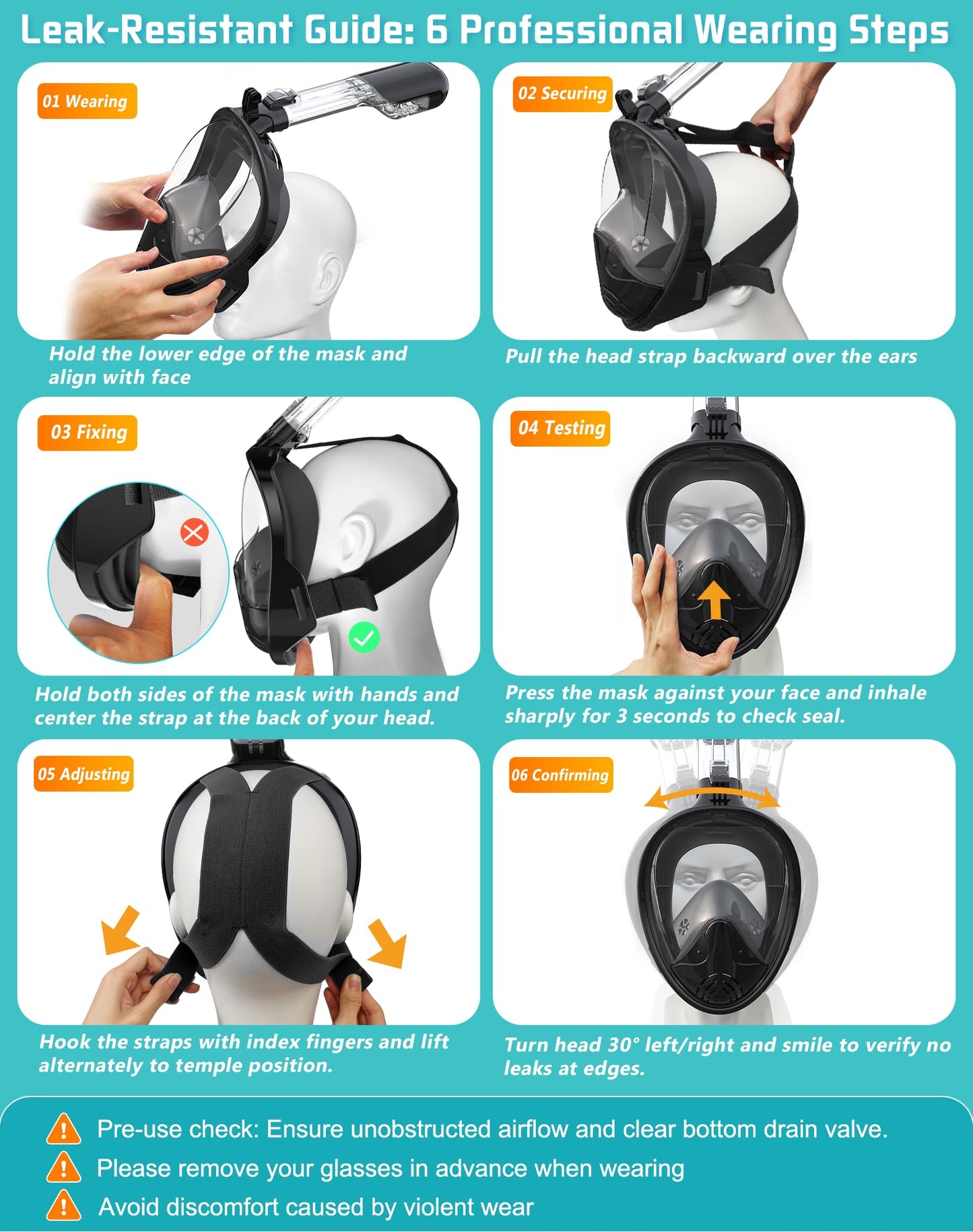 Full Face Snorkel Mask with Dry Top System and Camera Mount for Adults