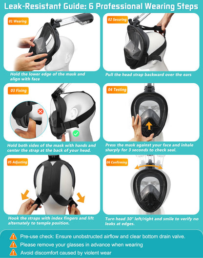Full Face Snorkel Mask with Dry Top System and Camera Mount for Adults