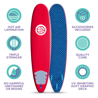 Bloo Tide 8ft Surfboard Soft top Red with Blue Wavizm Design Bottom Graphic