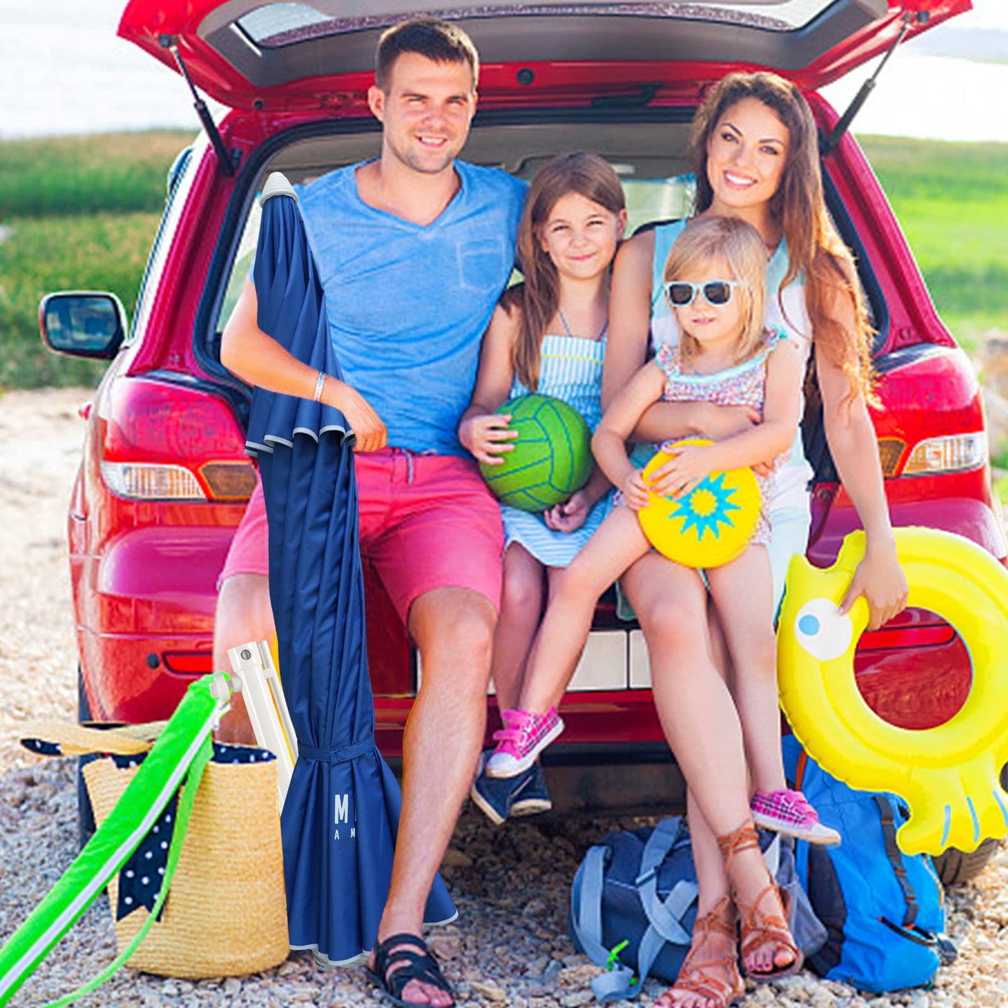 8ft Large Beach Umbrella with Sand Anchor, Tilt & UV Protection for Outdoor Use
