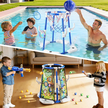 Floating Pool Basketball Hoop Game Set with Balls and Pump for Outdoor Fun