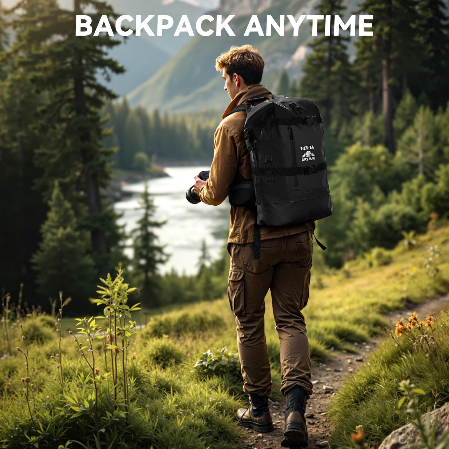 40L Waterproof Dry Bag Backpack with Roll Top Design for Kayaking & Outdoor Travel