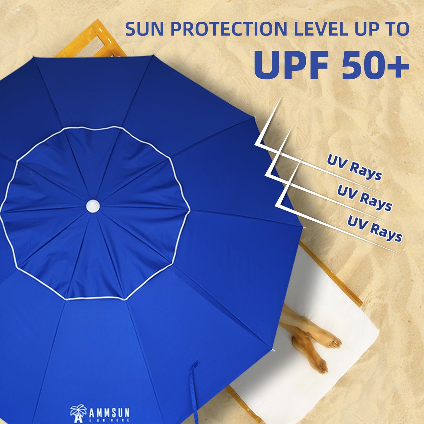 8ft Large Beach Umbrella with Sand Anchor, Tilt & UV Protection for Outdoor Use