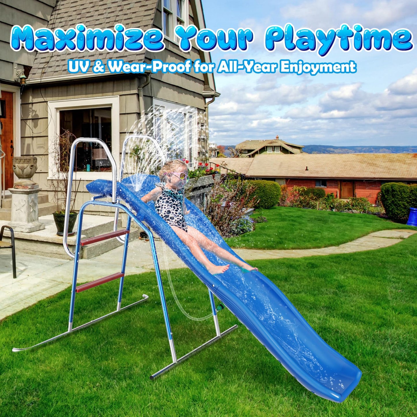 Backyard Water Slide with 3-Zone Spray Sprinkler for Outdoor Fun