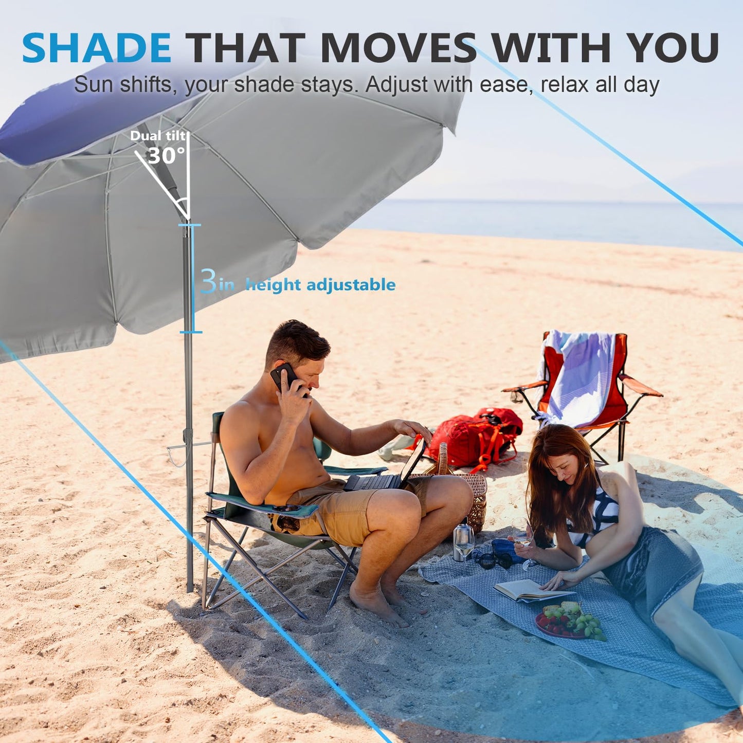 wikiwiki 7ft Beach Umbrella with Sand Anchor & Tilt
