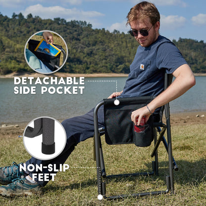 Oversized Aluminum Camping Chair with Side Table and Storage Pocket