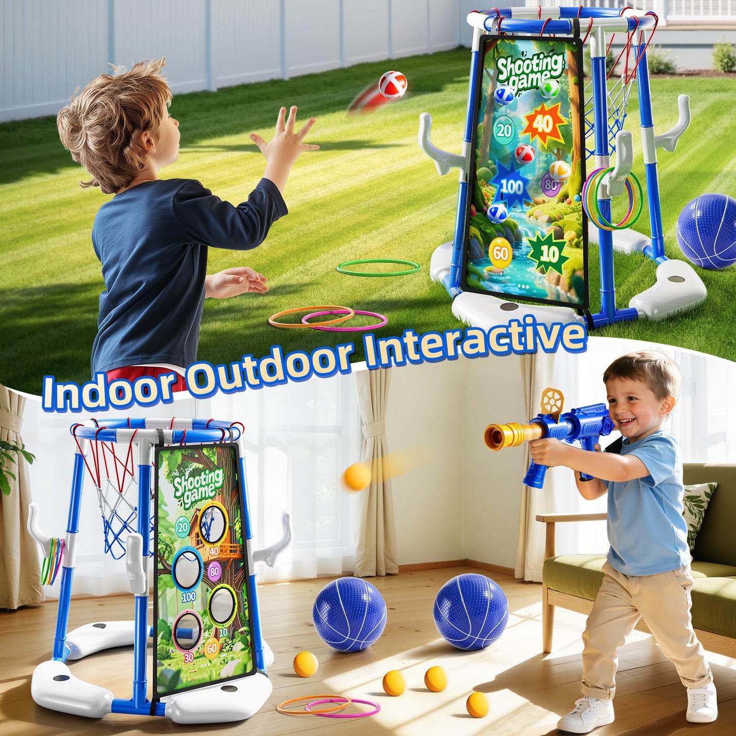 Floating Pool Basketball Hoop Game Set with Balls and Pump for Outdoor Fun