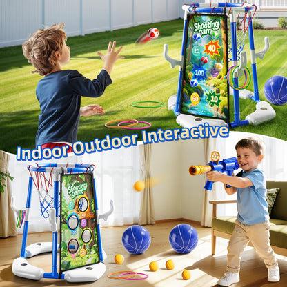 Floating Pool Basketball Hoop Game Set with Balls and Pump for Outdoor Fun