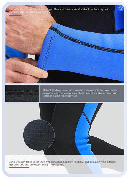 3/2mm Neoprene Wetsuit with Front & Back Zip for Surfing Diving & Swimming