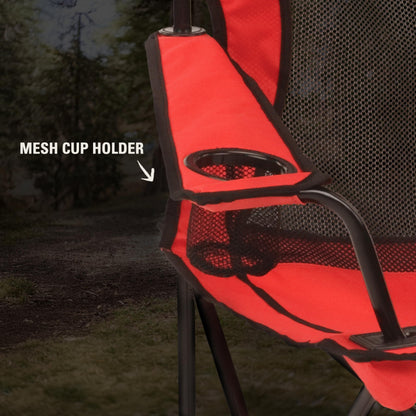 Mesh Quad Camping Chair with Cup Holder and Carry Bag for Outdoor Use