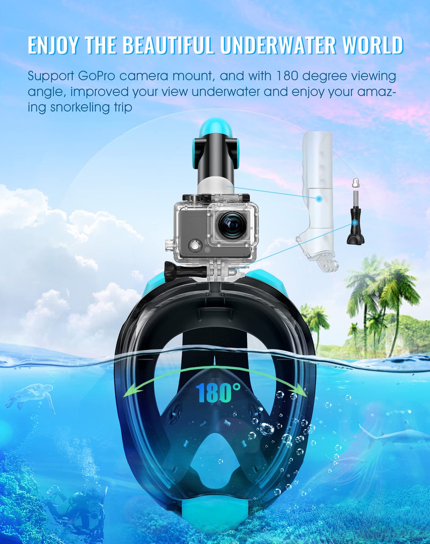 Full Face Snorkel Mask Set with Dry Top Snorkel and Camera Mount