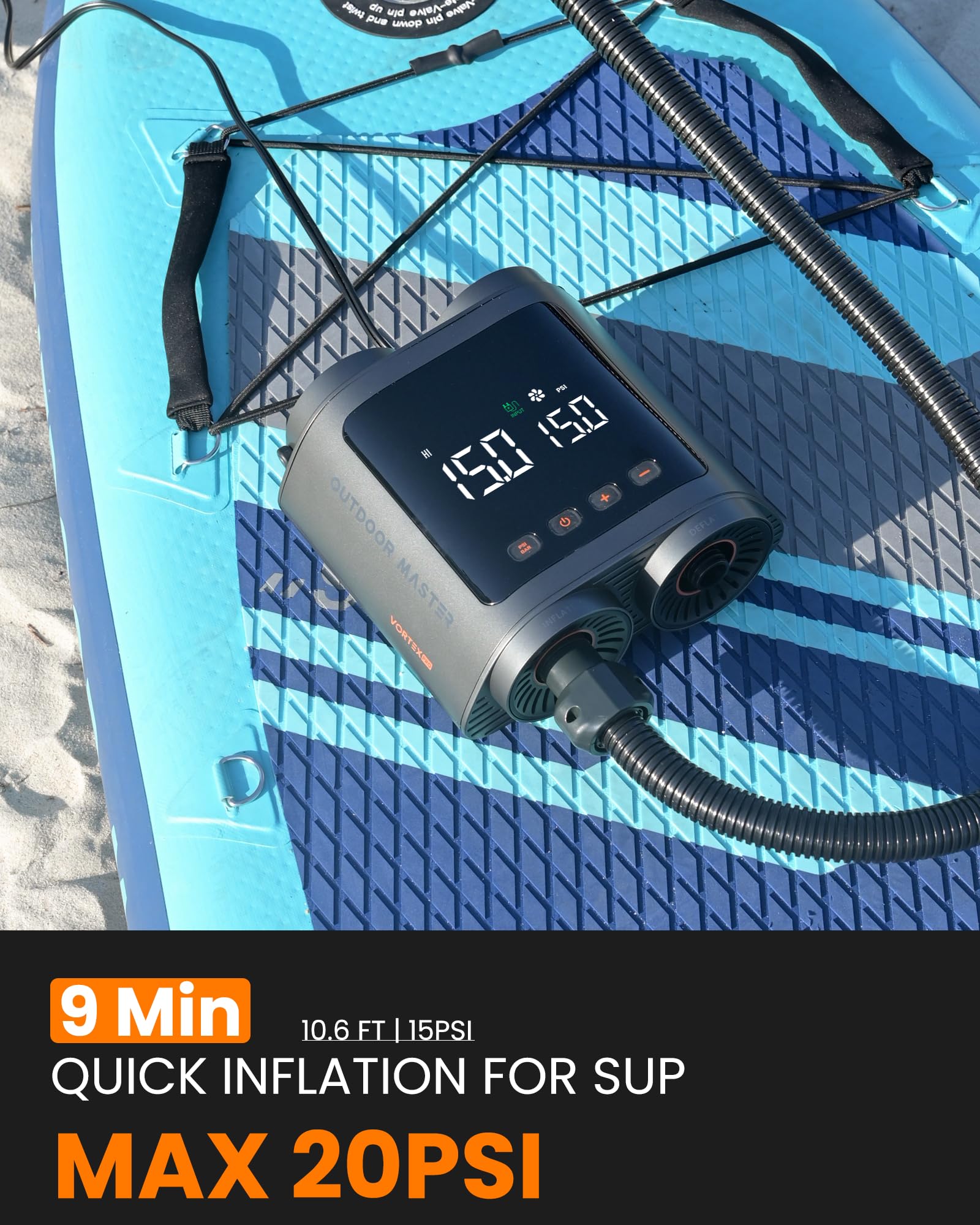 Electric SUP Air Pump with Auto Shutoff and 8 Nozzles for Inflatables