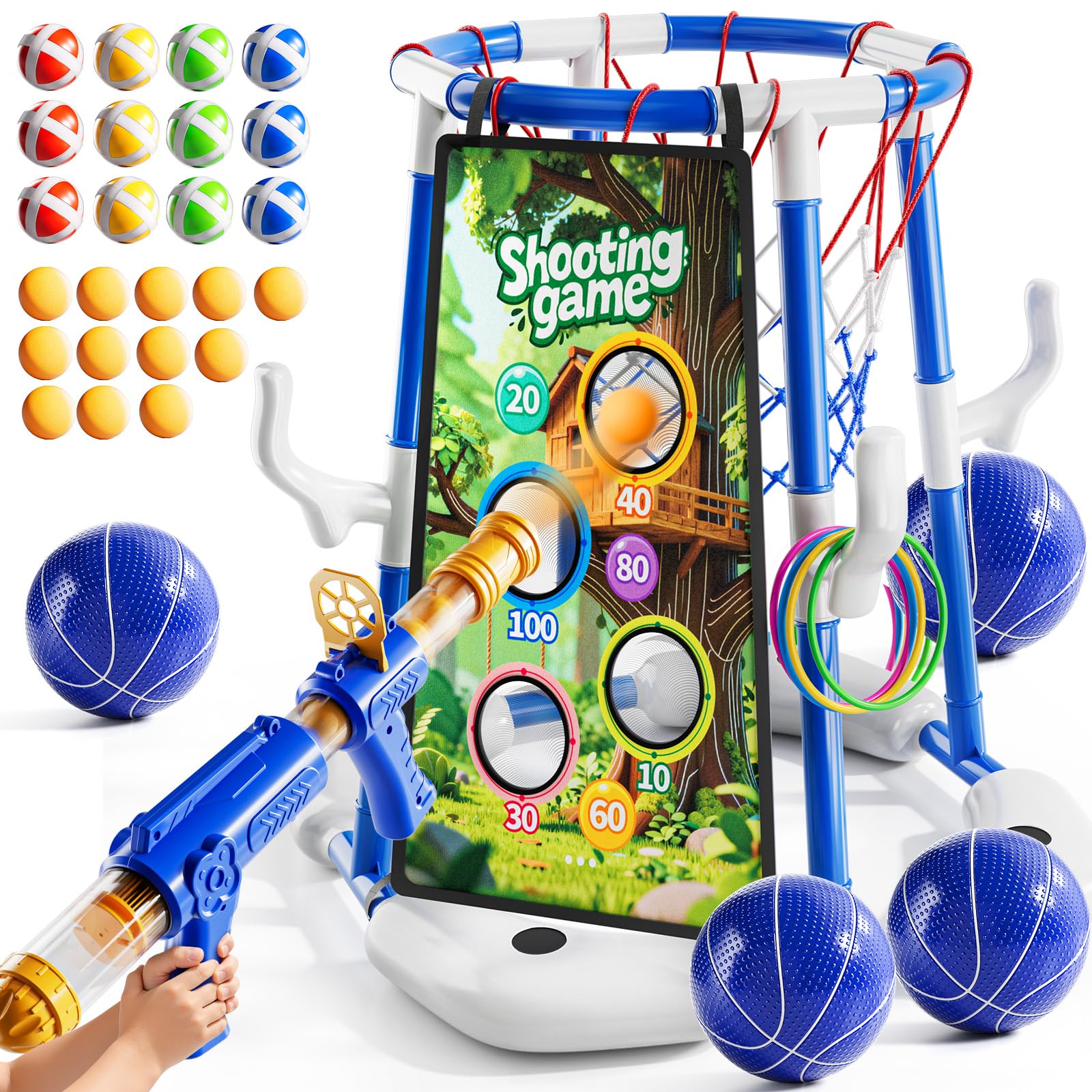 Floating Pool Basketball Hoop Game Set with Balls and Pump for Outdoor Fun