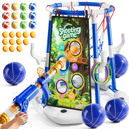 Floating Pool Basketball Hoop Game Set with Balls and Pump for Outdoor Fun