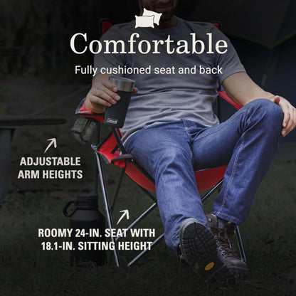 Mesh Quad Camping Chair with Cup Holder and Carry Bag for Outdoor Use