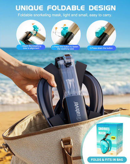 Full Face Snorkel Mask Set with Dry Top System and Camera Mount for Family Snorkeling