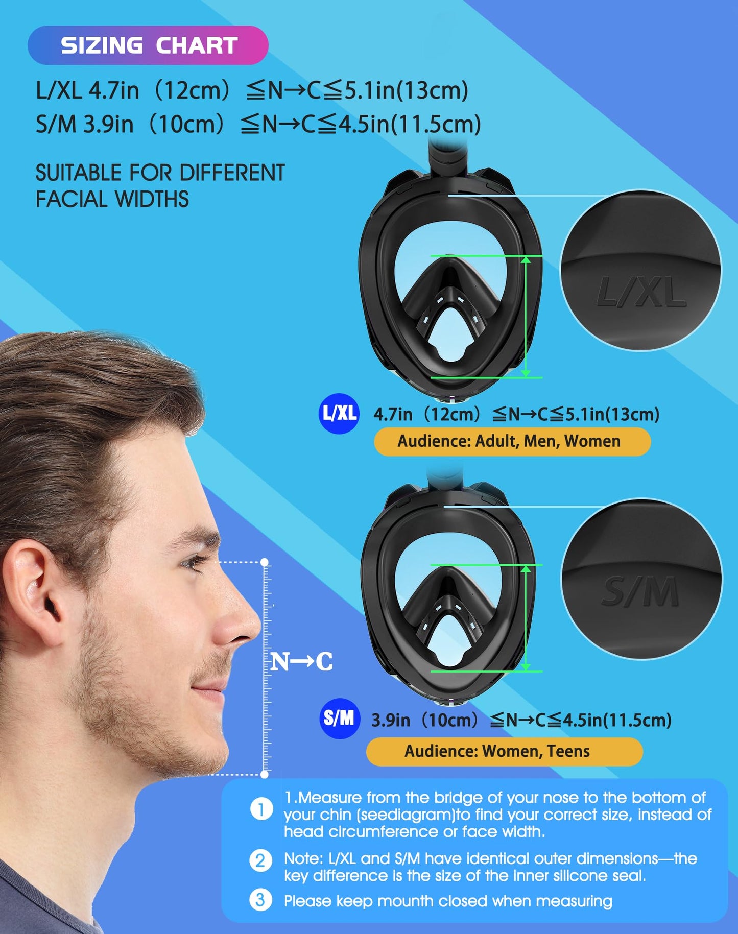 Full Face Snorkel Mask with Dry Top System and 180° Panoramic View