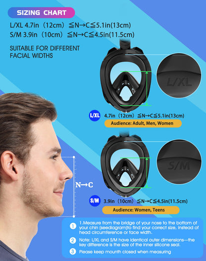 Full Face Snorkel Mask with Dry Top System and 180° Panoramic View