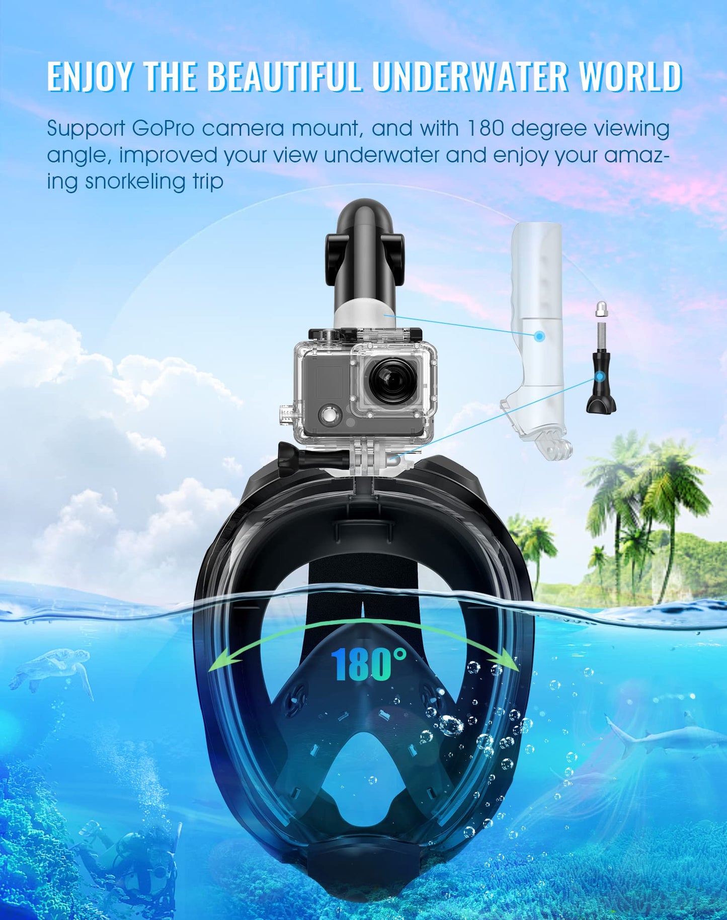 Full Face Snorkel Mask with Dry Top System and 180° Panoramic View