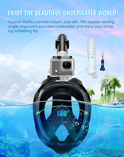 Full Face Snorkel Mask with Dry Top System and 180° Panoramic View