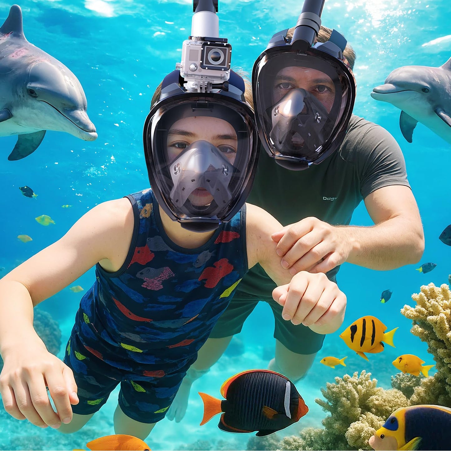Full Face Snorkel Mask with 180° Panoramic View and Camera Mount