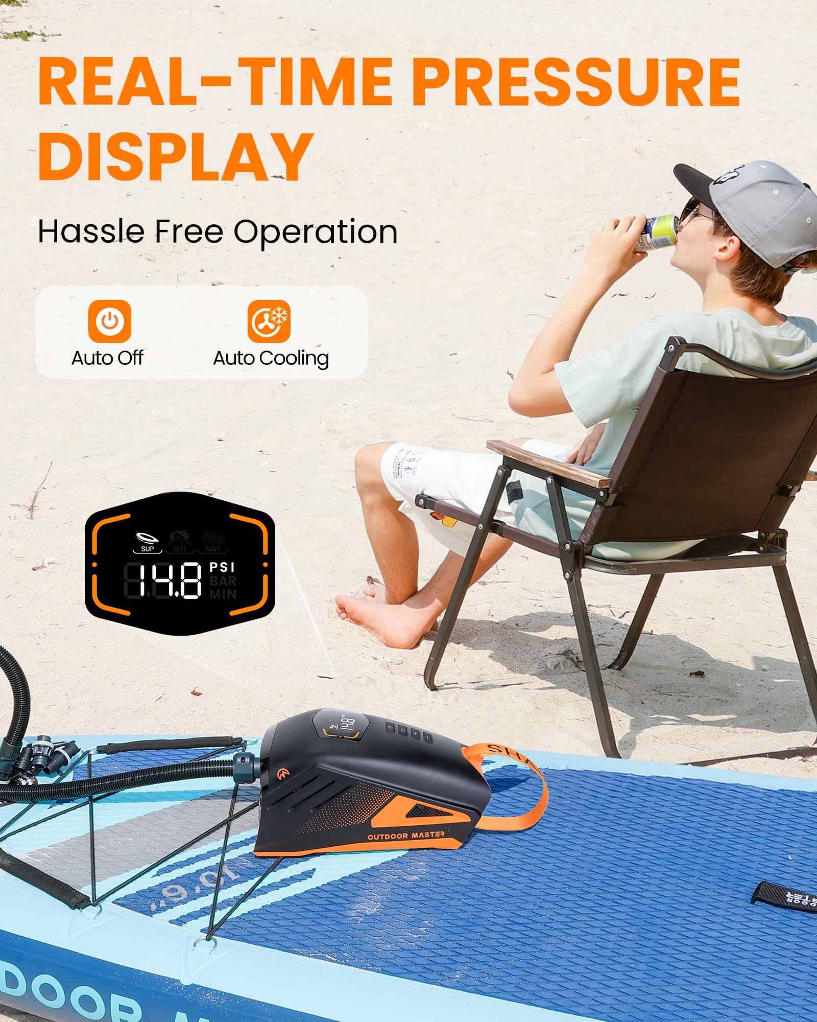 Rechargeable Electric Paddle Board Pump with Fast Inflation & Deflation for Inflatables