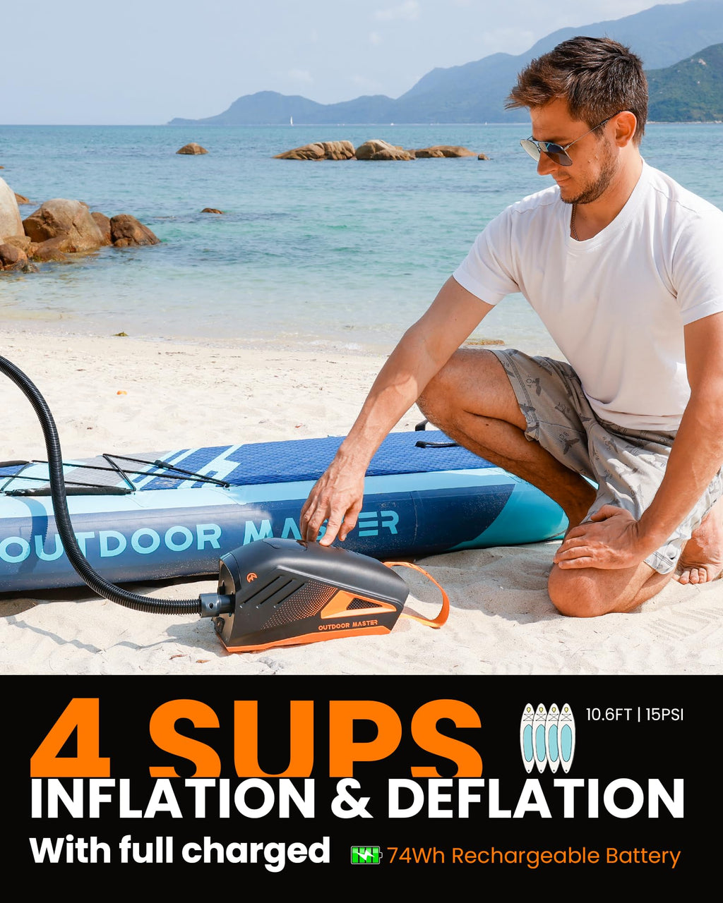Rechargeable Electric Paddle Board Pump with Fast Inflation & Deflation for Inflatables