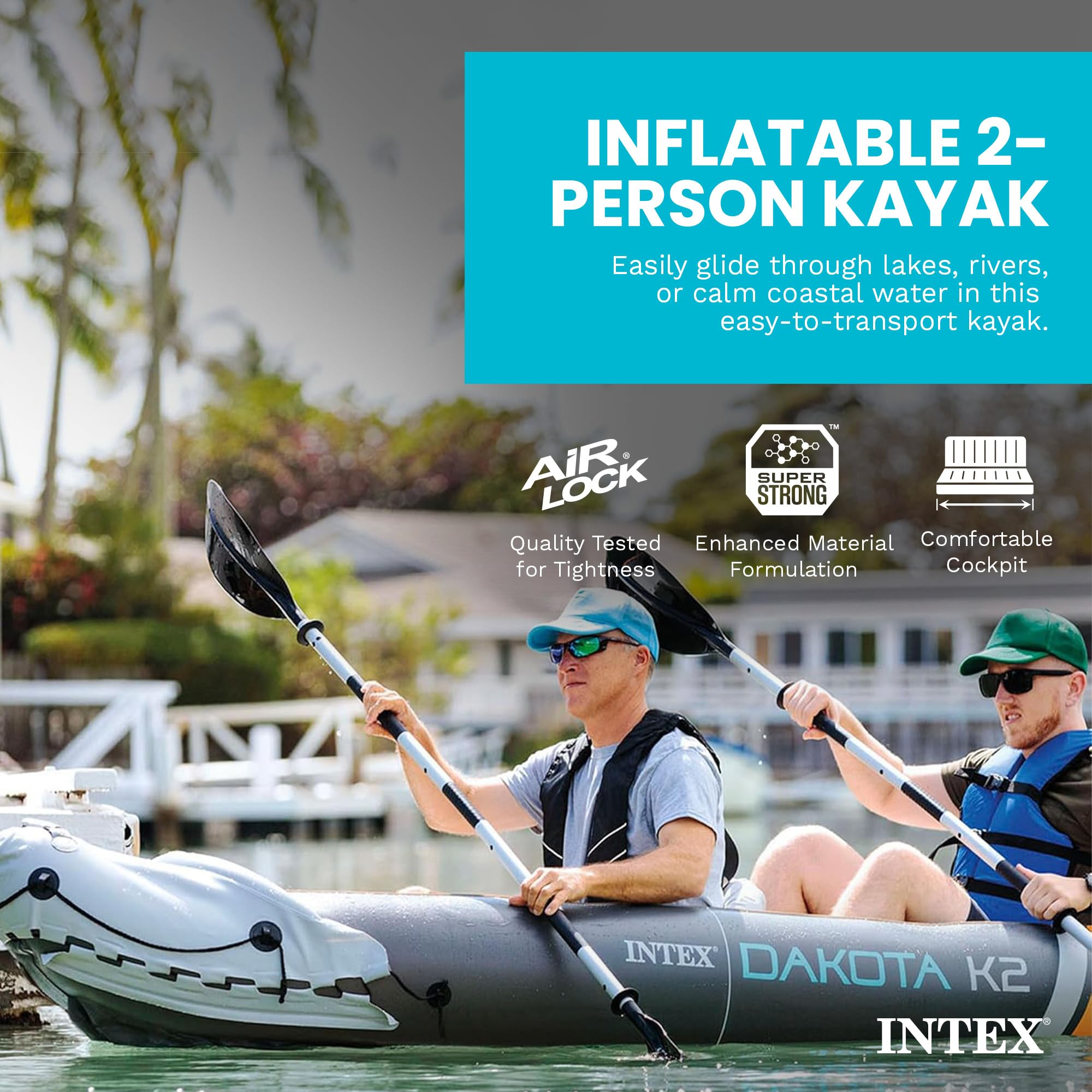 INTEX 2-Person Inflatable Kayak Set, Dakota K2 with 86in Oars and Pump