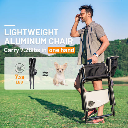 Oversized Aluminum Camping Chair with Side Table and Storage Pocket