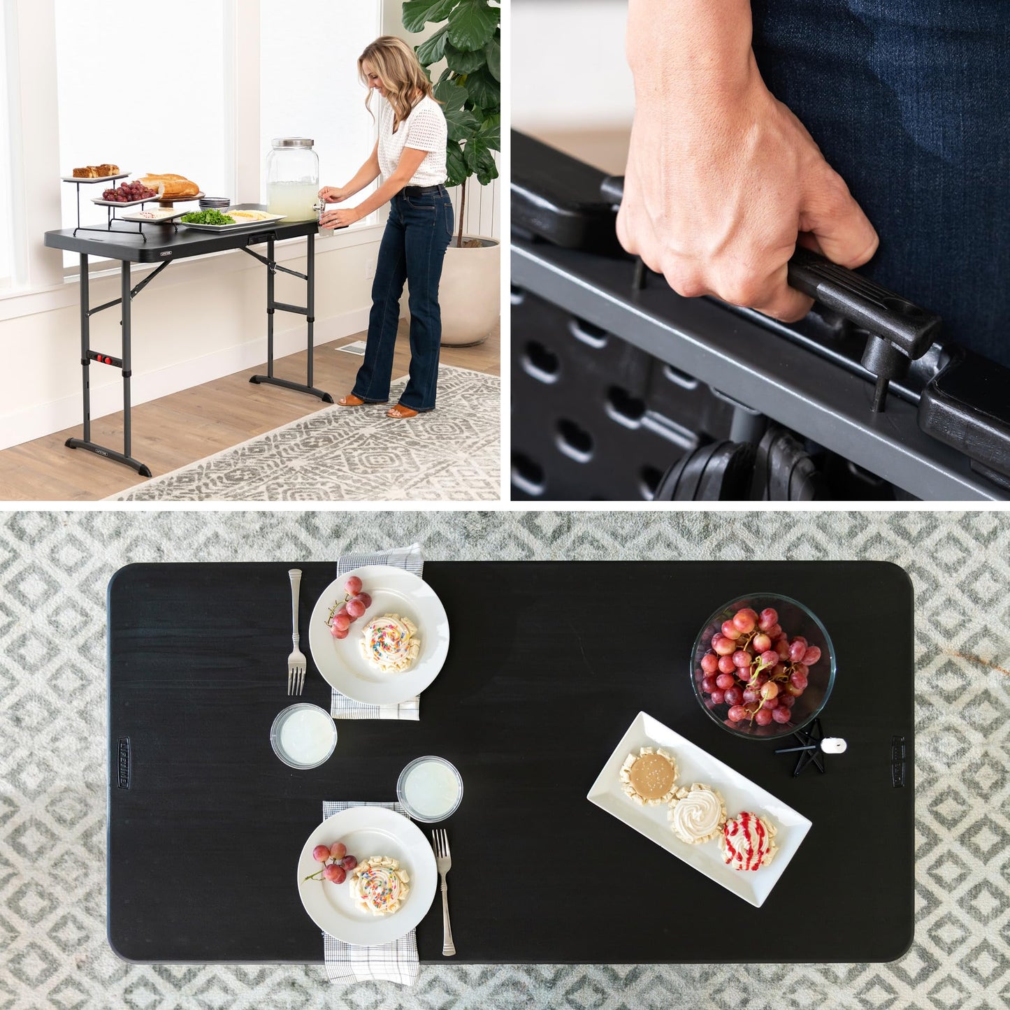 LIFETIME 4-Foot Commercial Adjustable Folding Table, Black