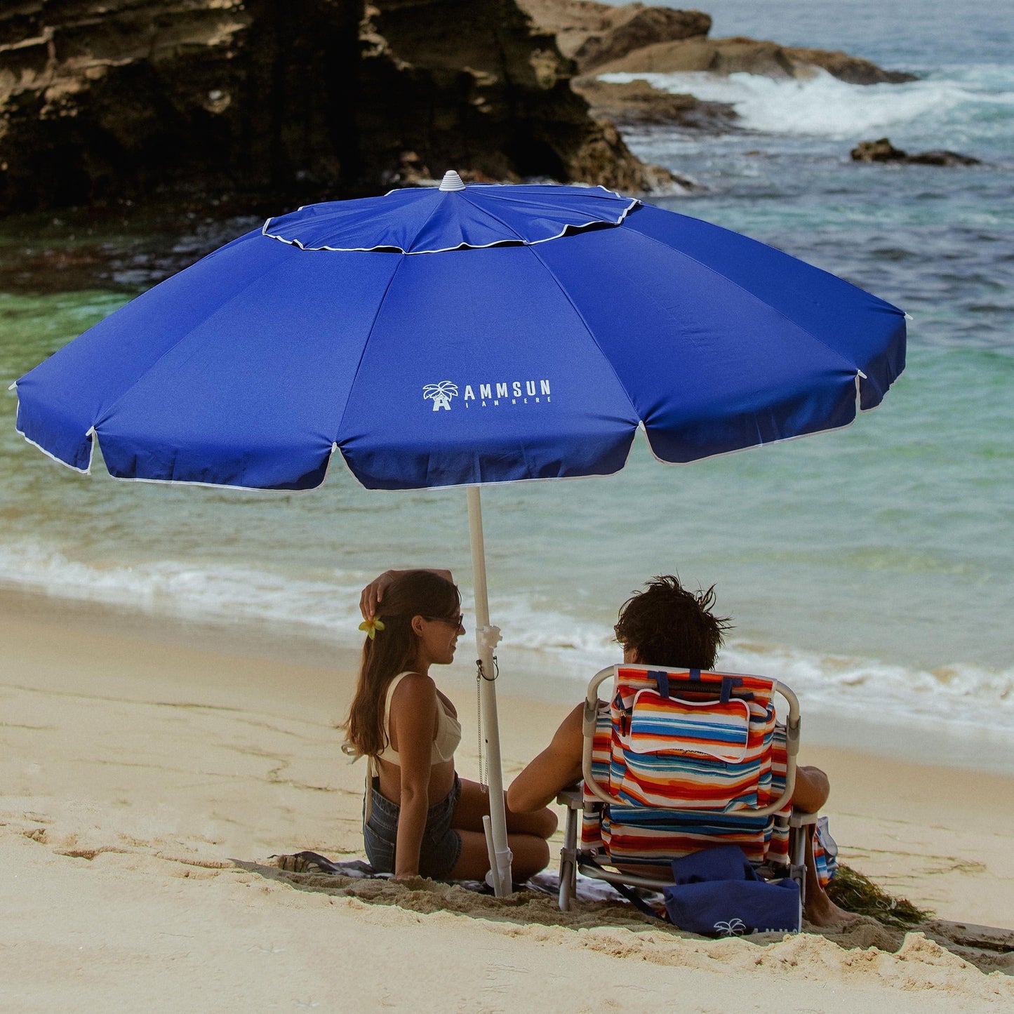 8ft Large Beach Umbrella with Sand Anchor, Tilt & UV Protection for Outdoor Use