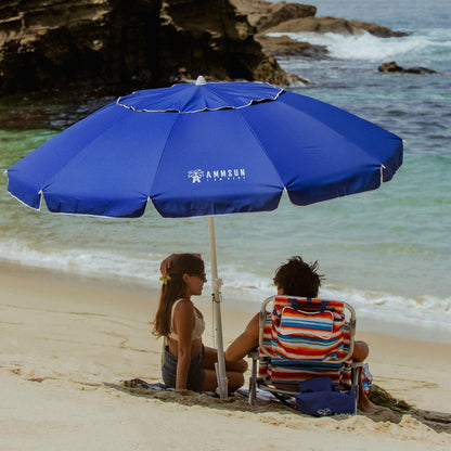 8ft Large Beach Umbrella with Sand Anchor, Tilt & UV Protection for Outdoor Use