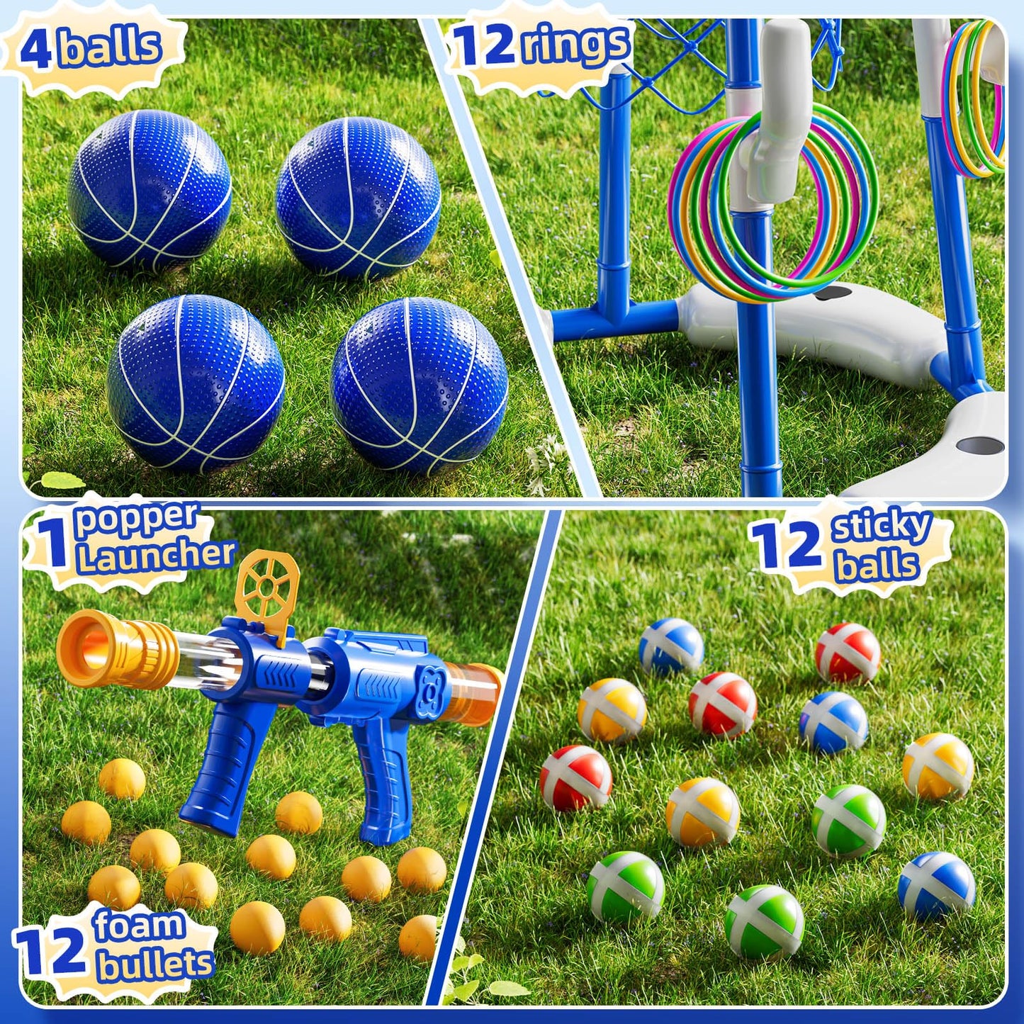 Floating Pool Basketball Hoop Game Set with Balls and Pump for Outdoor Fun