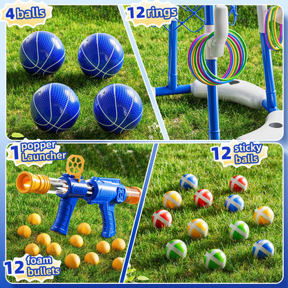 Floating Pool Basketball Hoop Game Set with Balls and Pump for Outdoor Fun