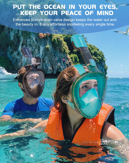 Full Face Snorkel Mask Set with Dry Top System and Camera Mount for Family Snorkeling