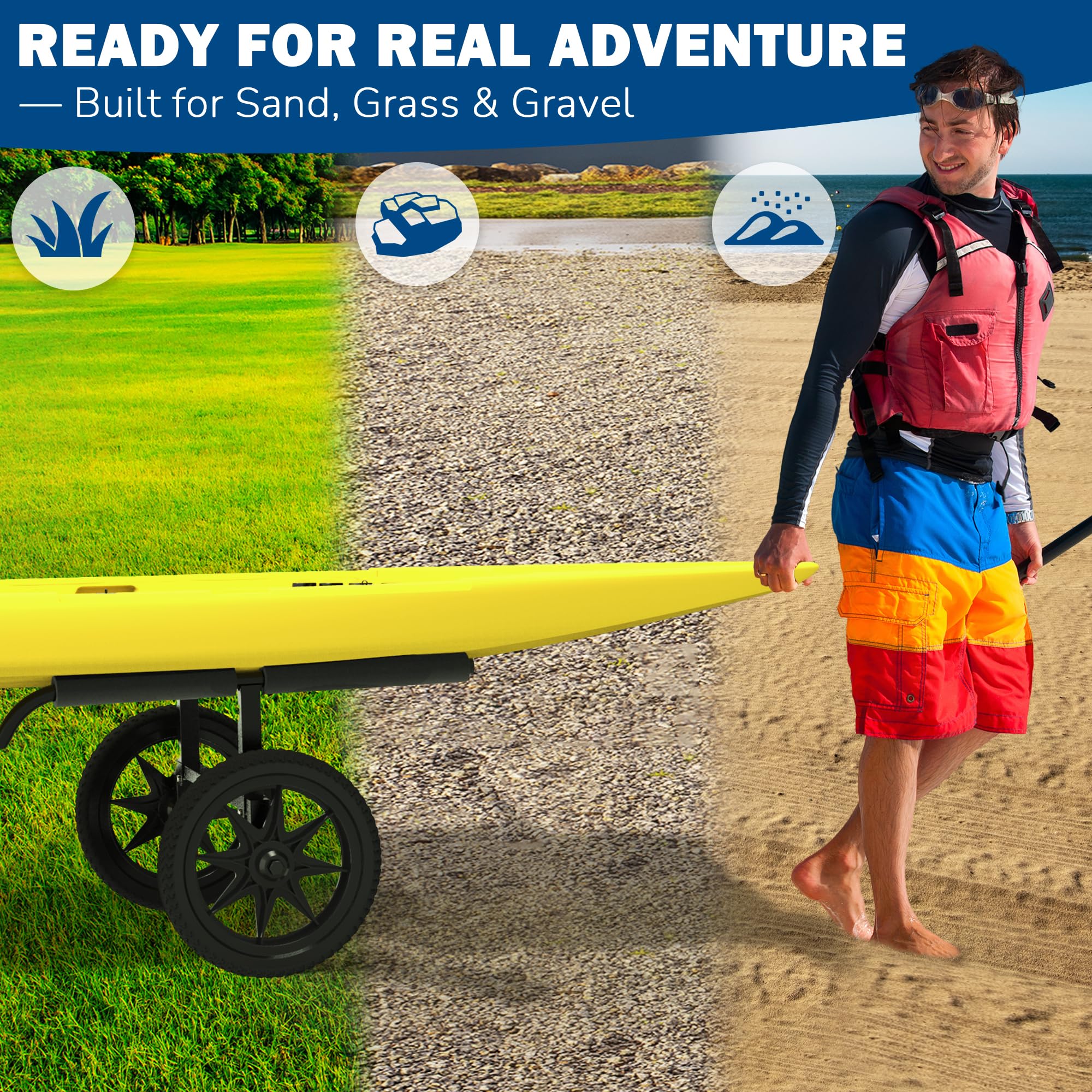 GanFindX Heavy-Duty Kayak Cart, Adjustable Canoe Dolly with 16-Inch Wheels