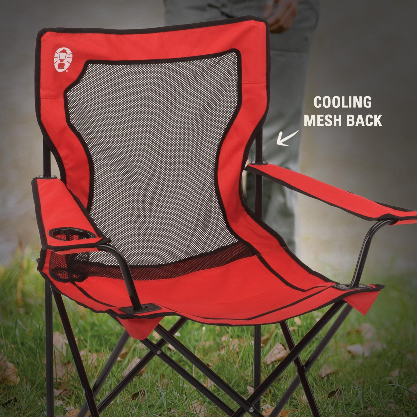 Mesh Quad Camping Chair with Cup Holder and Carry Bag for Outdoor Use