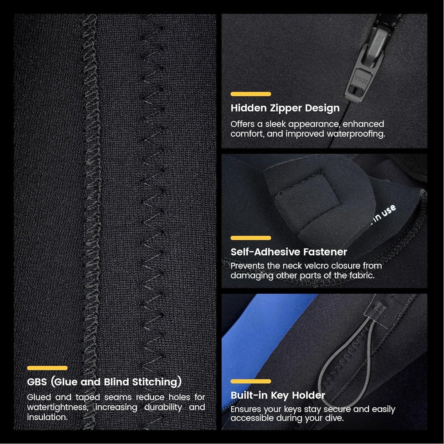 5/4mm Neoprene Wetsuit for Men with Back Zip for Cold Water Activities