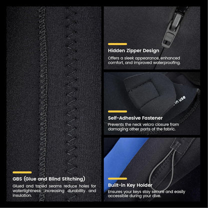 5/4mm Neoprene Wetsuit for Men with Back Zip for Cold Water Activities